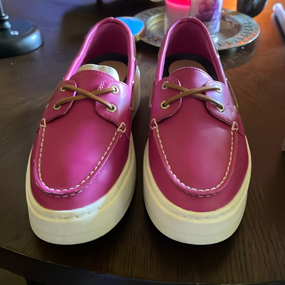 Sperry A/O platform leather pink topsiders size 9